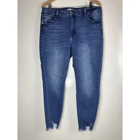 KanCan Skinny High Rise Ripped Hem Jeans Sandblast Blue Denim Plus Size 18 - Picture 2 of 10